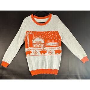Traeger Knit Sweater Mens M Gray/Orange BBQ Smoker Farlm Graphic Pullover